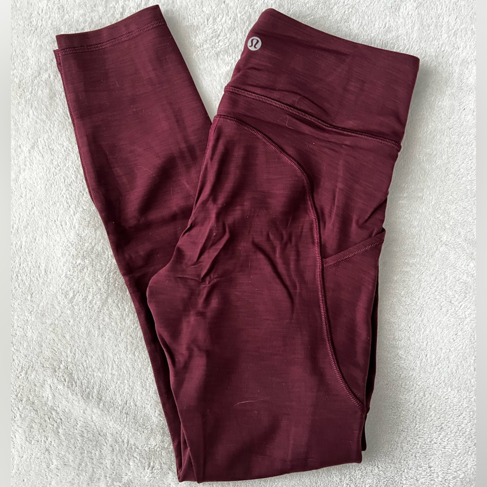lululemon Fast and Free High-Rise Tight 25", size 4 in heathered burgundy/merlot